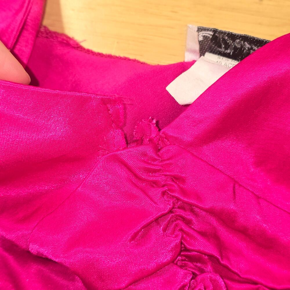 Vintage Y2k Hot Pink Formal Satin Ruffle Dress Debut Size Medium - Picture 6 of 13